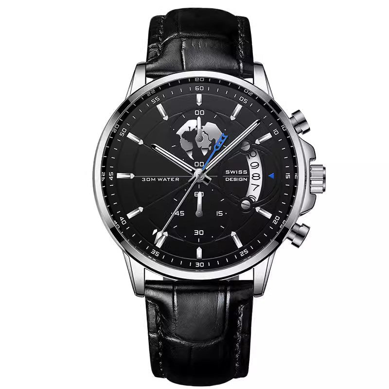 Montre à quartz pour homme avec cadran globe maritime