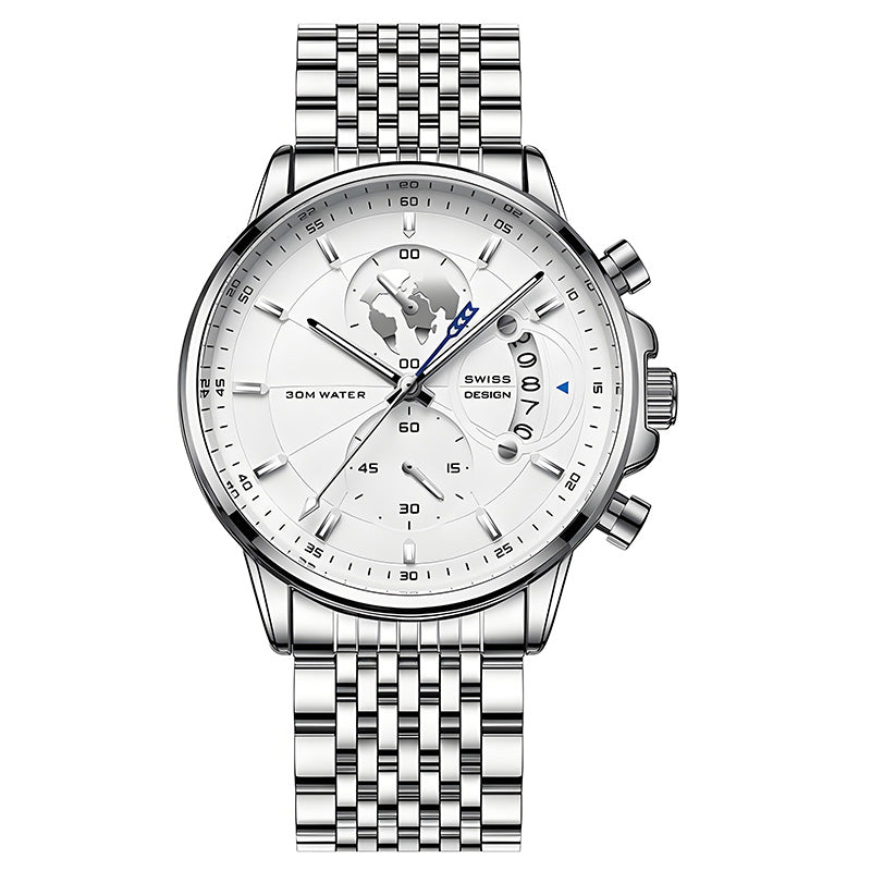 Montre à quartz pour homme avec cadran globe maritime