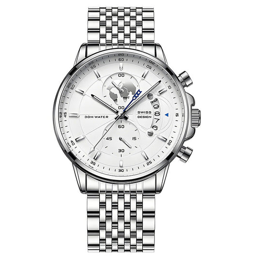 Montre à quartz pour homme avec cadran globe maritime