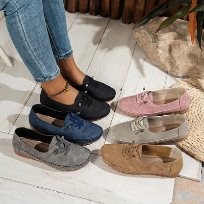 Mocassins Décontractés à Lacets en Effet Cuir pour Femmes