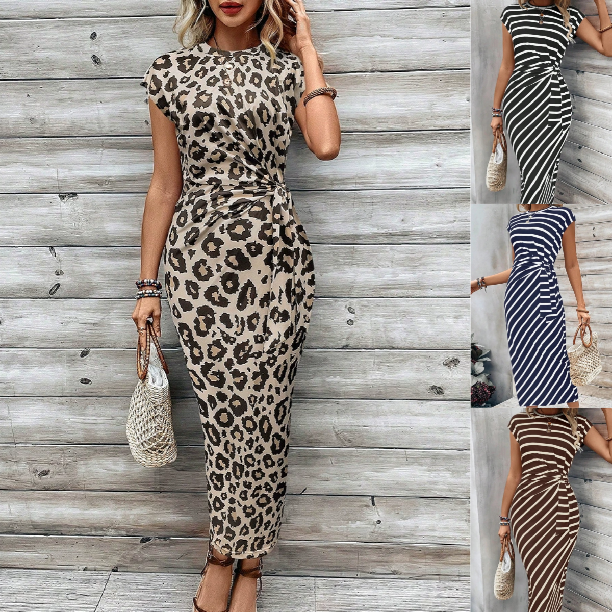 Robe longue Seralina à taille nouée et blocs de couleurs pour femme
