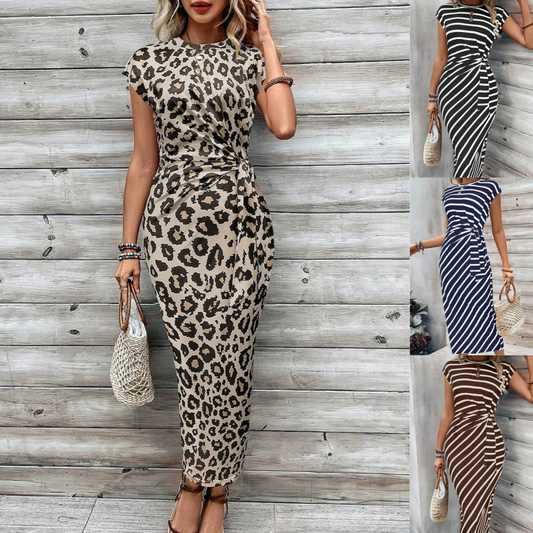 Robe longue Seralina à taille nouée et blocs de couleurs pour femme