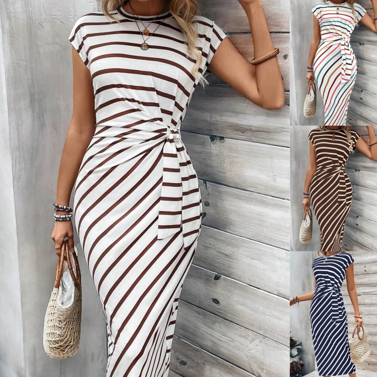 Robe longue Seralina à taille nouée et blocs de couleurs pour femme