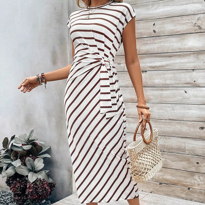 Robe longue Seralina à taille nouée et blocs de couleurs pour femme
