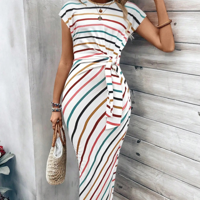 Robe longue Seralina à taille nouée et blocs de couleurs pour femme