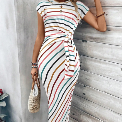 Robe longue Seralina à taille nouée et blocs de couleurs pour femme