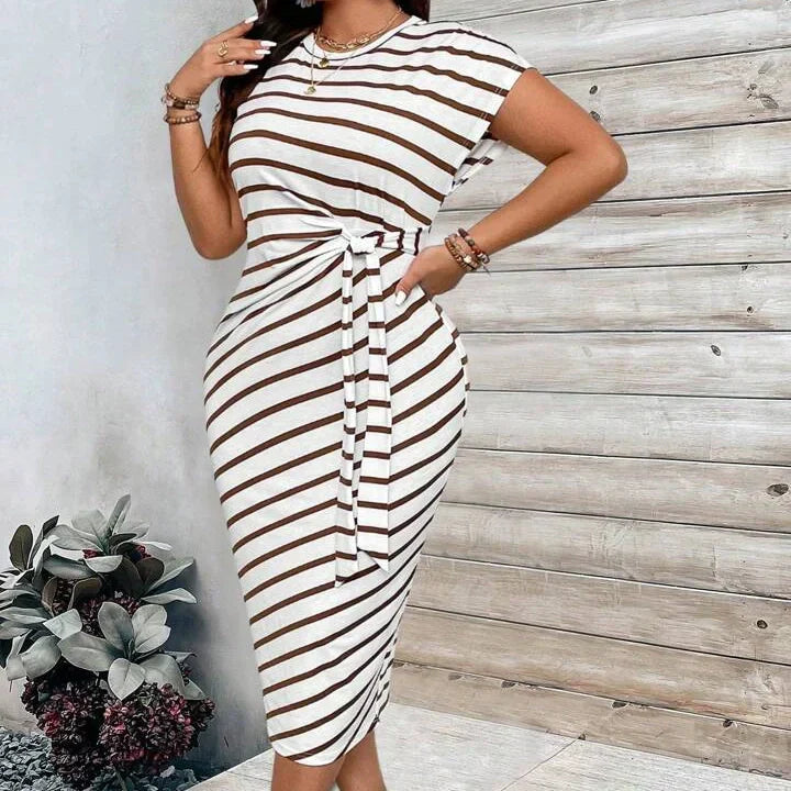 Robe longue Seralina à taille nouée et blocs de couleurs pour femme