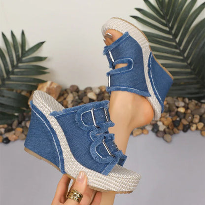 Sandales à plateforme en denim pour femmes