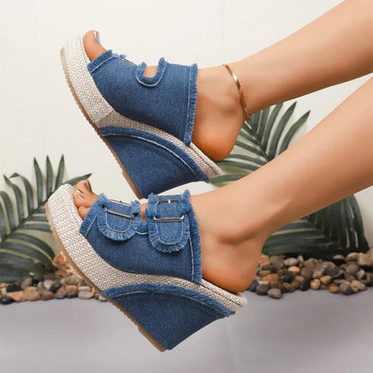 Sandales à plateforme en denim pour femmes