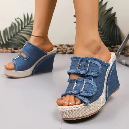 Sandales à plateforme en denim pour femmes