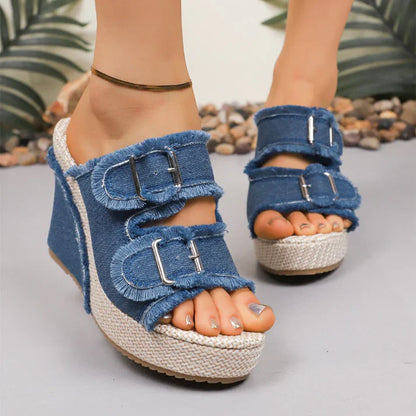 Sandales à plateforme en denim pour femmes