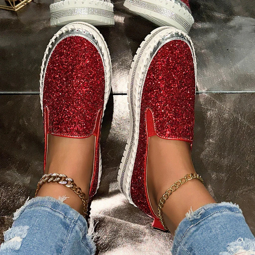 Chaussures confortables à enfiler à paillettes pour femmes