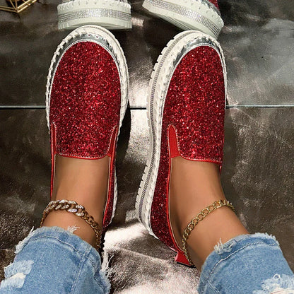 Chaussures confortables à enfiler à paillettes pour femmes