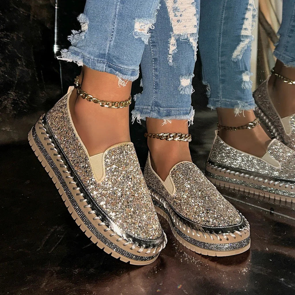 Chaussures confortables à enfiler à paillettes pour femmes