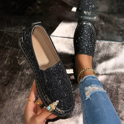 Chaussures confortables à enfiler à paillettes pour femmes