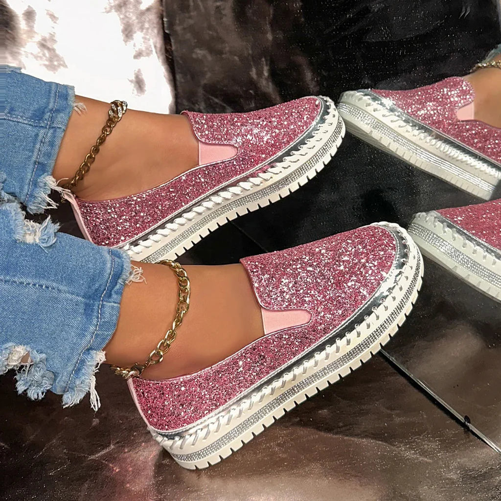 Chaussures confortables à enfiler à paillettes pour femmes