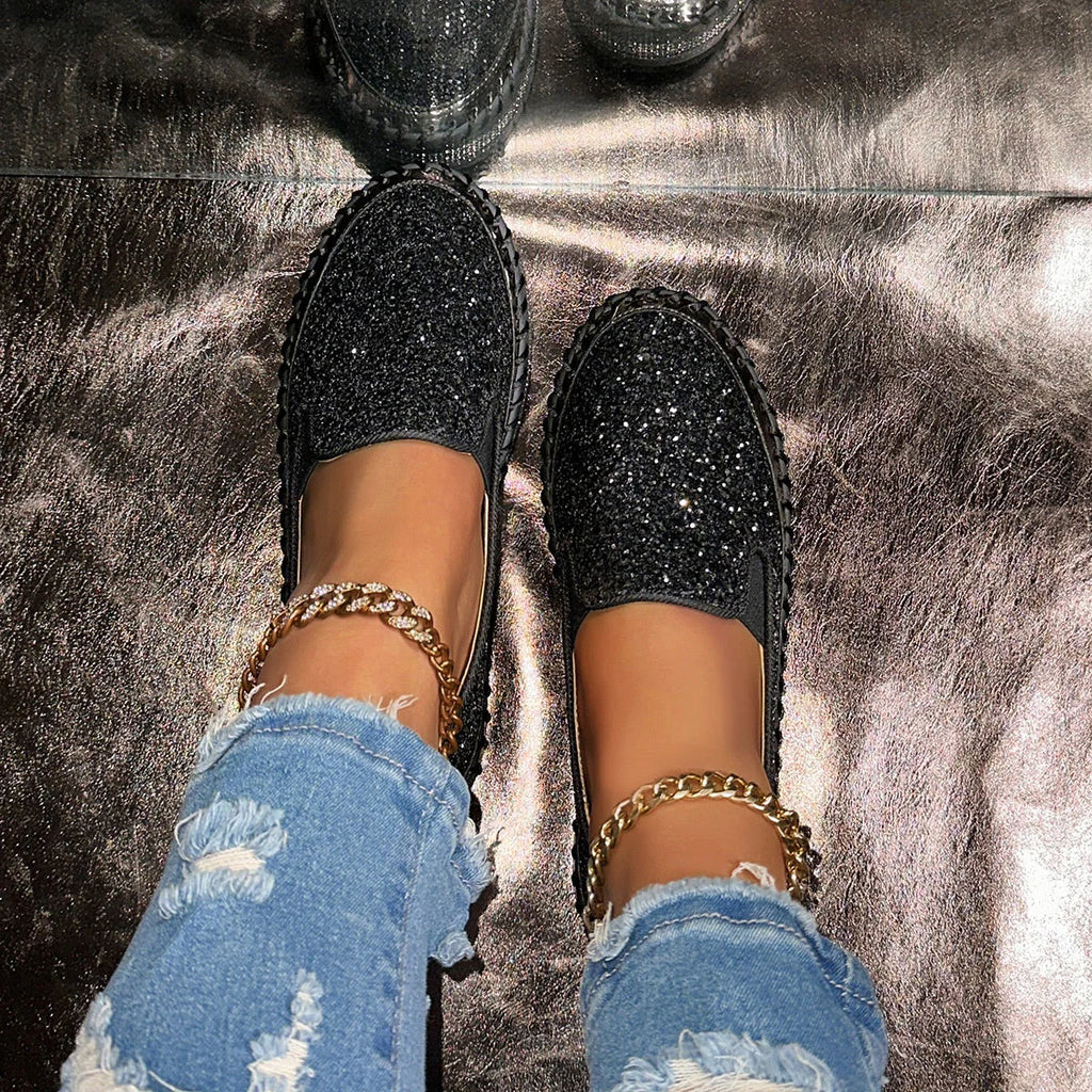 Chaussures confortables à enfiler à paillettes pour femmes