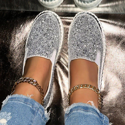 Chaussures confortables à enfiler à paillettes pour femmes