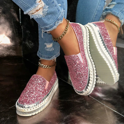 Chaussures confortables à enfiler à paillettes pour femmes