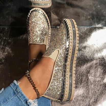 Chaussures confortables à enfiler à paillettes pour femmes
