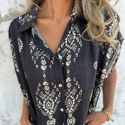 Robe courte imprimée à col en V et manches courtes avec poches pour femme