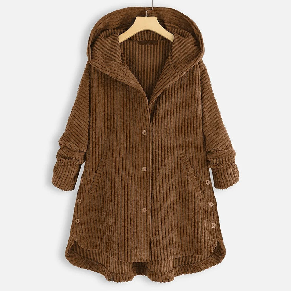 Manteau épais décontracté de couleur unie avec capuche et fermeture boutonnée