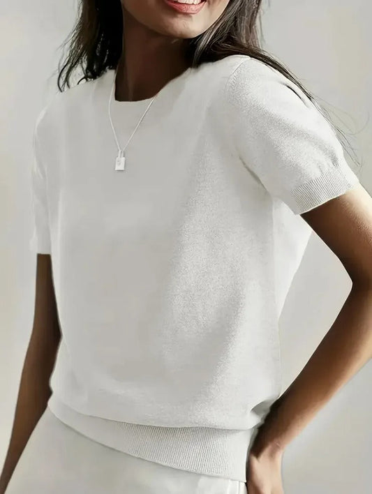 Pull léger à manches courtes en maille pour femme
