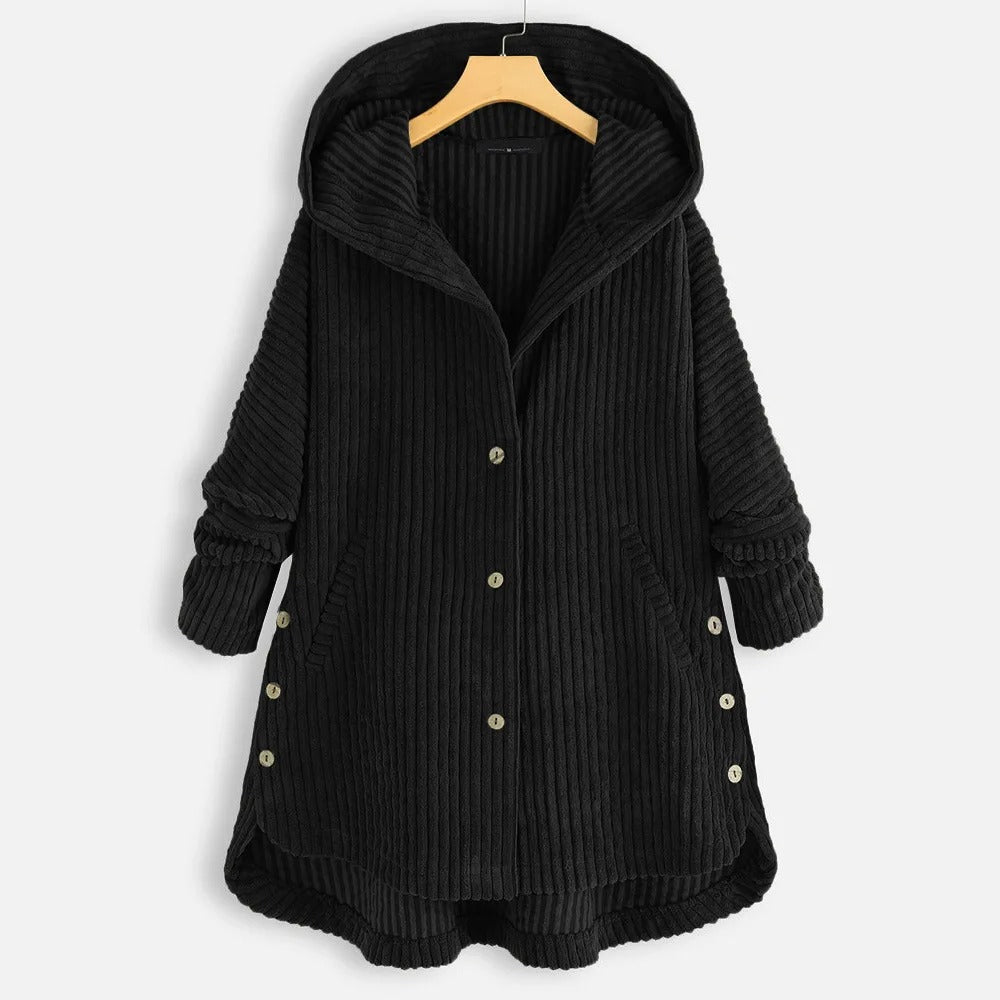 Manteau épais décontracté de couleur unie avec capuche et fermeture boutonnée