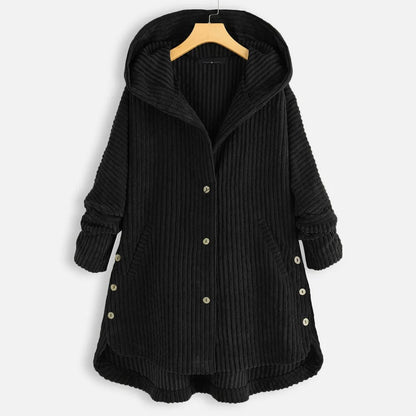 Manteau épais décontracté de couleur unie avec capuche et fermeture boutonnée