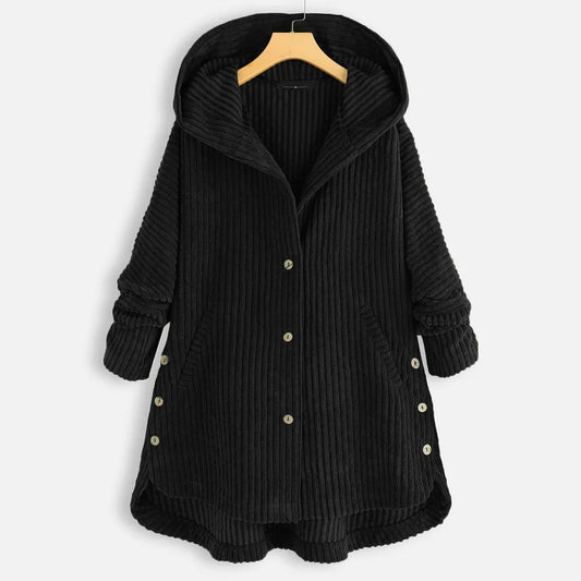 Manteau épais décontracté de couleur unie avec capuche et fermeture boutonnée
