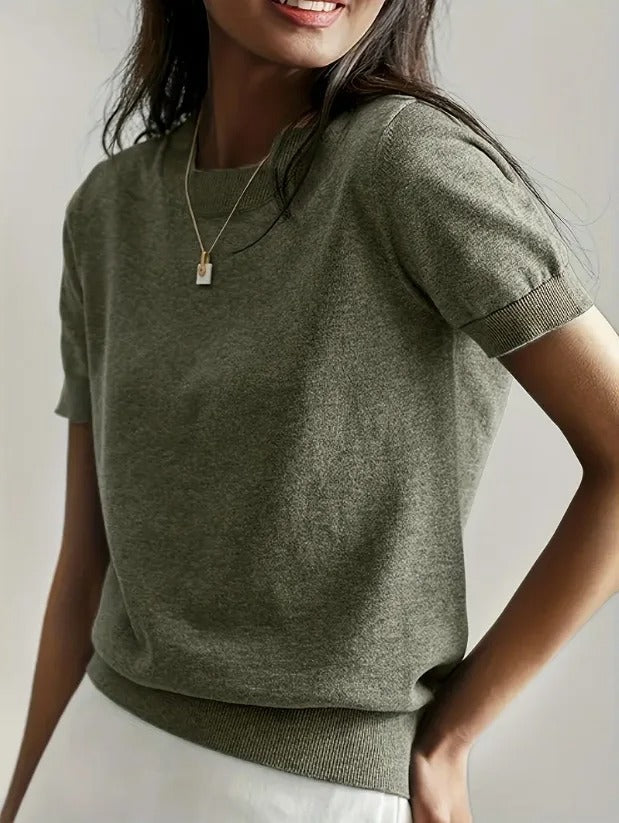 Pull léger à manches courtes en maille pour femme