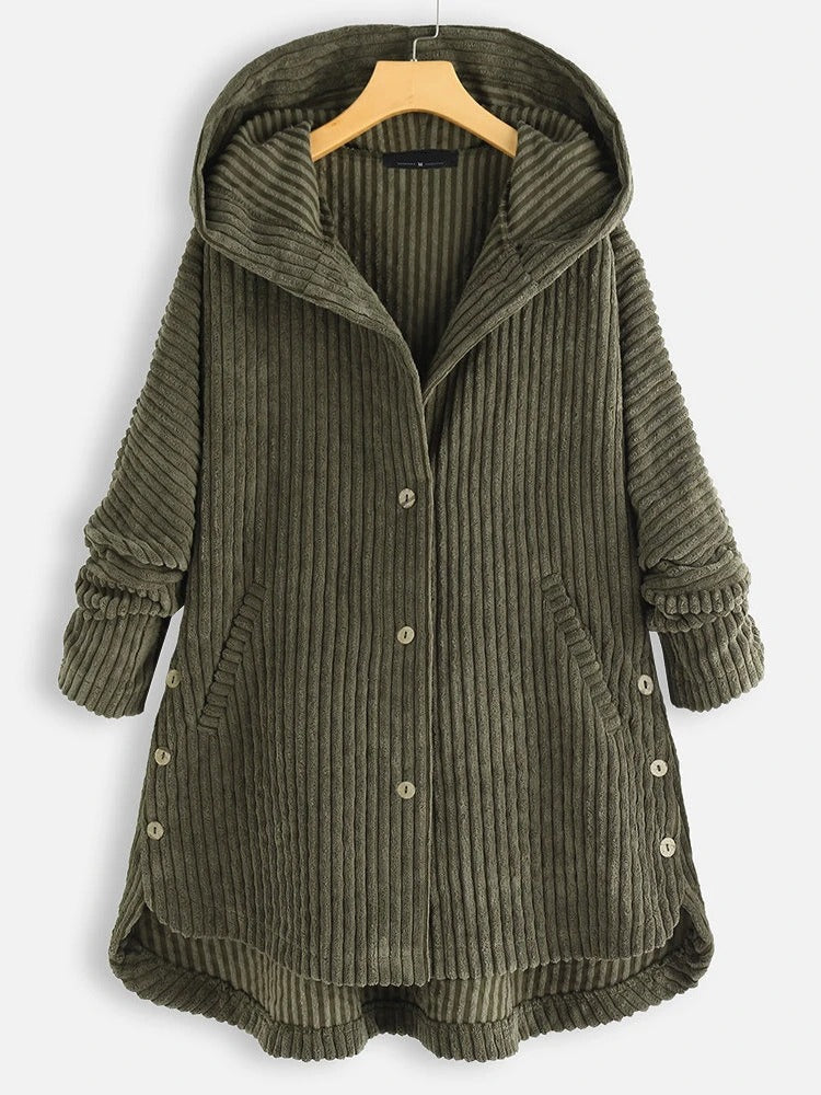 Manteau épais décontracté de couleur unie avec capuche et fermeture boutonnée