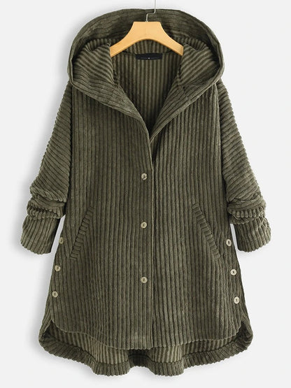 Manteau épais décontracté de couleur unie avec capuche et fermeture boutonnée