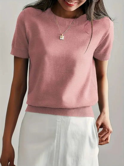 Pull léger à manches courtes en maille pour femme