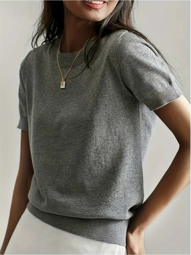 Pull léger à manches courtes en maille pour femme