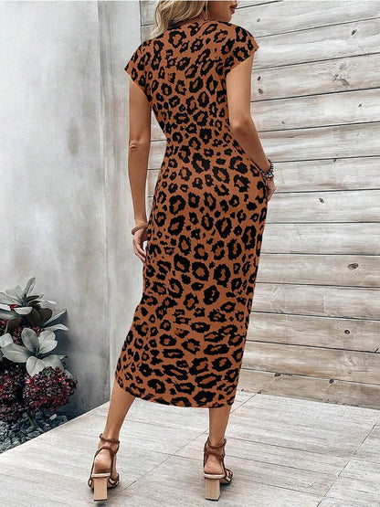 Robe midi imprimée à nœud à la taille pour femme