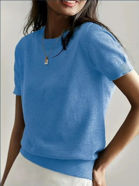 Pull léger à manches courtes en maille pour femme