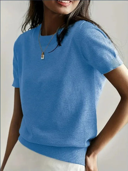 Pull léger à manches courtes en maille pour femme