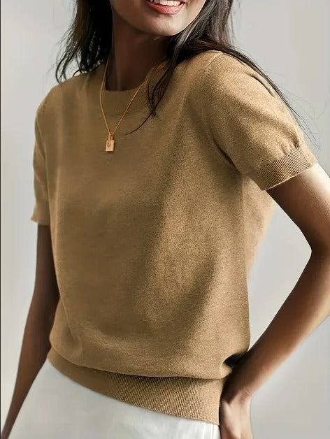 Pull léger à manches courtes en maille pour femme
