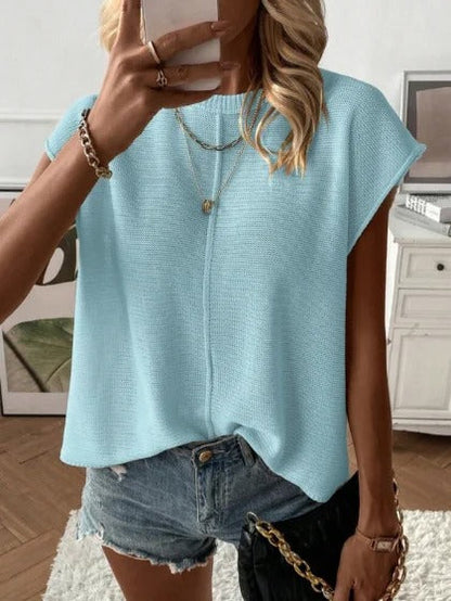 Haut en maille légère à manches courtes pour femme