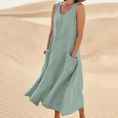 Robe d'été maxi à col rond et poches pour femme