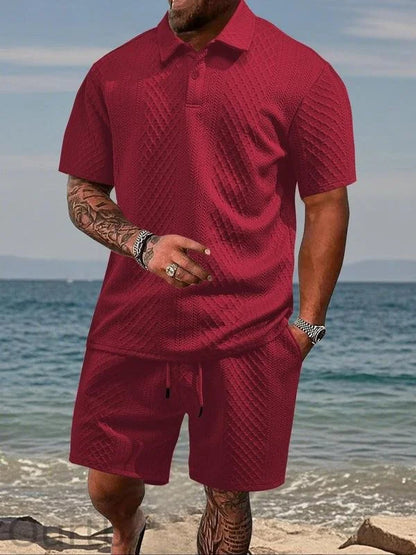 Ensemble polo texturé et short à cordon pour homme
